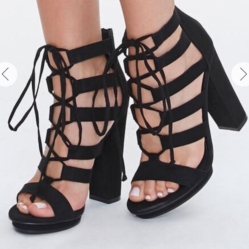 COPY - Forever 21 caged tan block lace up heel NWOT